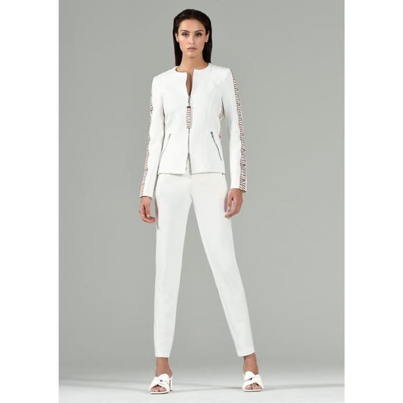 Women's White Pull On Casual Pants Size 16 Athleisure Zip Up NWT I'CONA - Picture 5 of 5